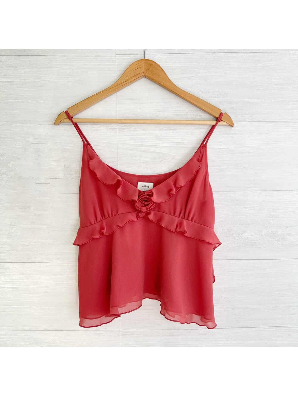Aritzia Wilfred Blossom Camisole Bright Rose Ruffle Rosette Chiffon Top S